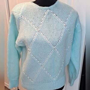 Vintage Beautifully Mine Mint Green Knit Sweater With Embellishments